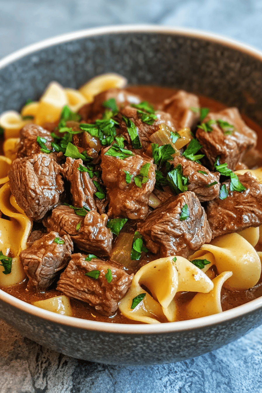 Crockpot Beef Tips & Noodles