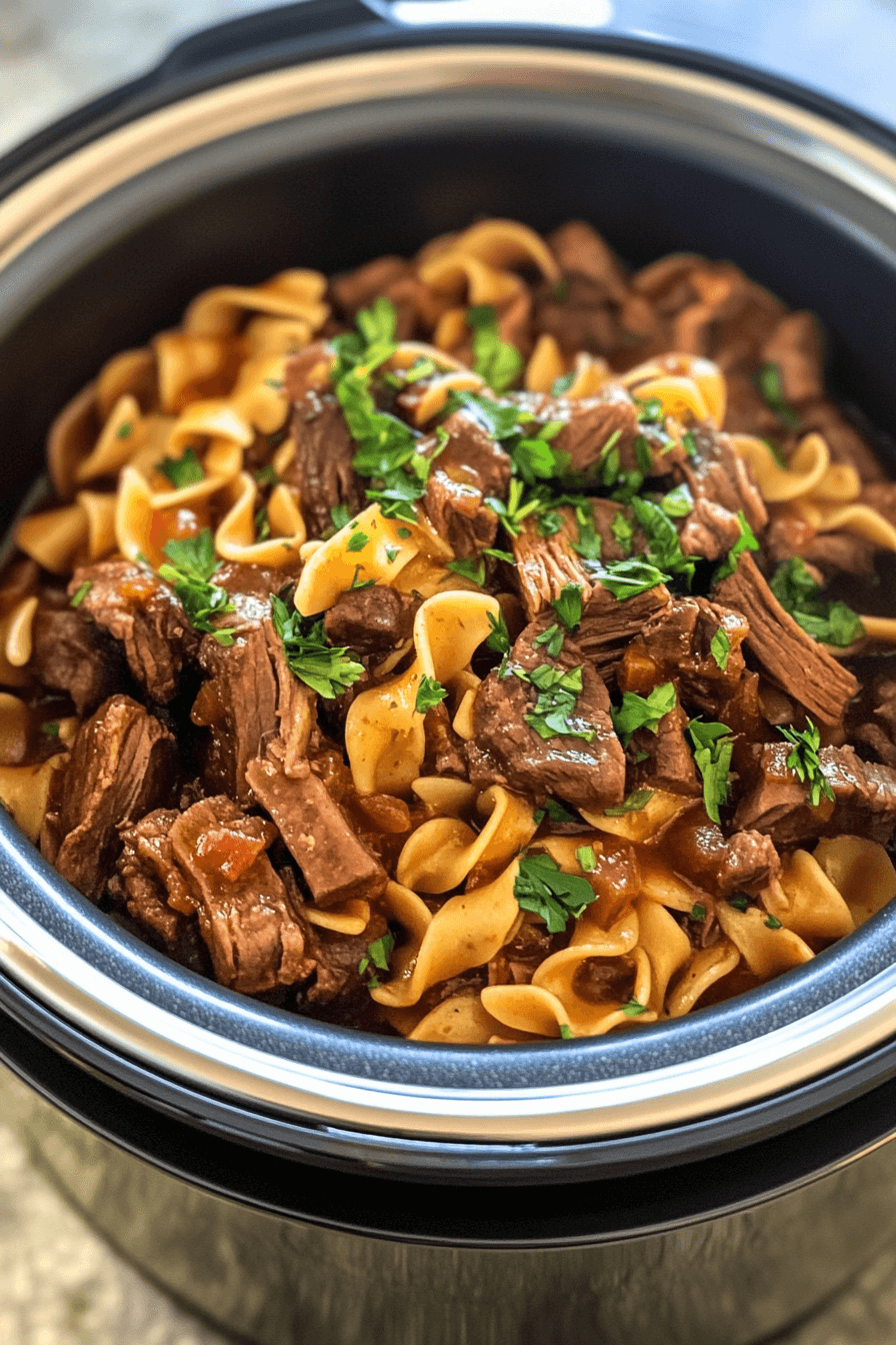 Crockpot Beef Tips & Noodles