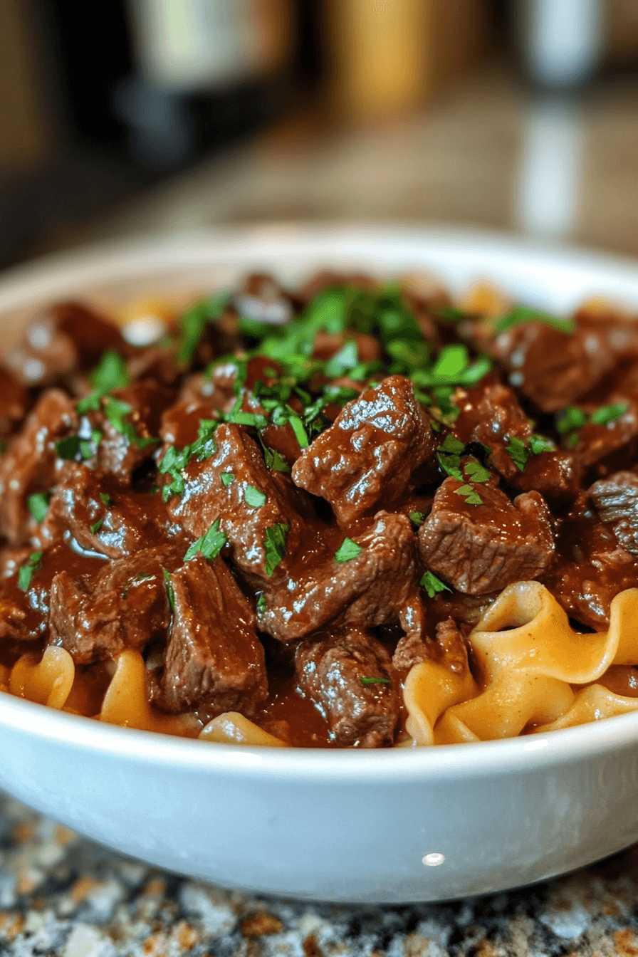 Crockpot Beef Tips & Noodles