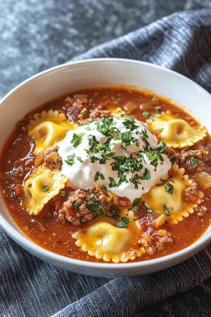 Crockpot Cheesy Ravioli Taco Stew