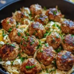 Lemon Chicken Feta Meatballs with Garlic Orzo