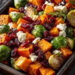 Cranberry-Glazed Roasted Butternut Squash, Brussels Sprouts, and Sweet Potato Salad with Goat Cheese